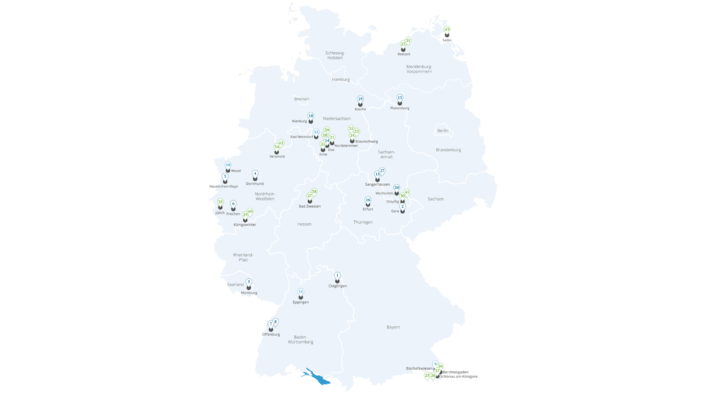 Karte mit den Schul-Standorten des CJD in Deutschland
