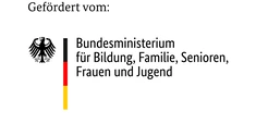 Logo des Bundesministeriums für Bildung, Familie, Senioren, Frauen und Jugend mit Bundesadler, Hinweis auf Förderung.