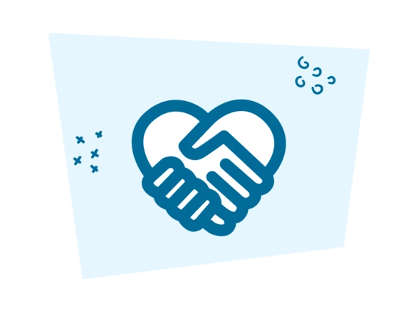 Symbolgrafik: Zwei Hände schütteln sich und ergeben ein Herz.