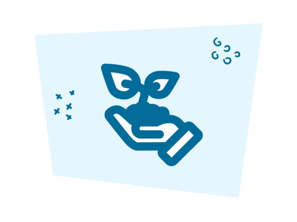 Symbolgrafik: Hand hält Pflanze, Nachhaltigkeit und Förderung von Wachstum beim CJD.