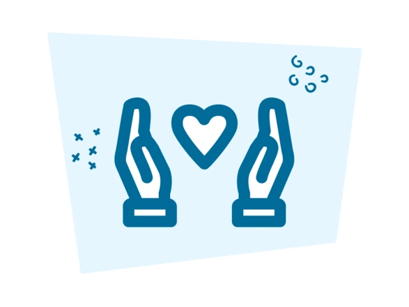 Symbolgrafik: Zwei Hände, in ihrer Mitte ein Herz.
