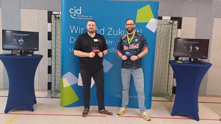 Zwei CJD-Kollegen beim Fachtag Berufliche Bildung und Rehabilitation 2025 im CJD BBW Gera
