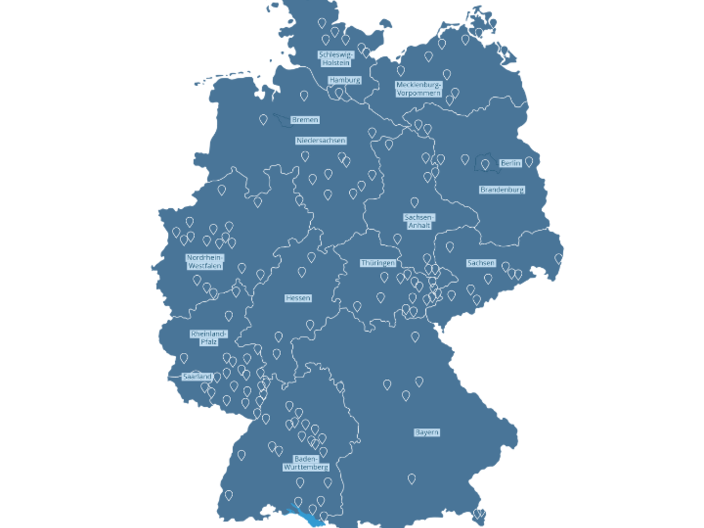 Deutschlandkarte mit Standorten der CJD Angebote